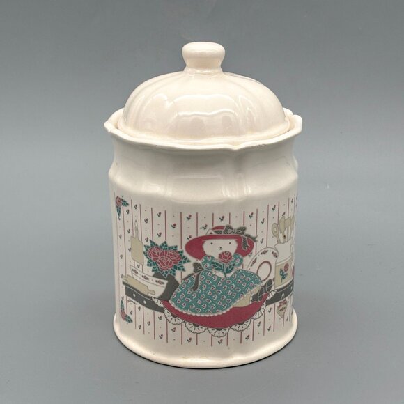 Vintage 1988 CHD Trenditions Ceramic Canister With Country Kitty Graphic - Picture 1 of 7